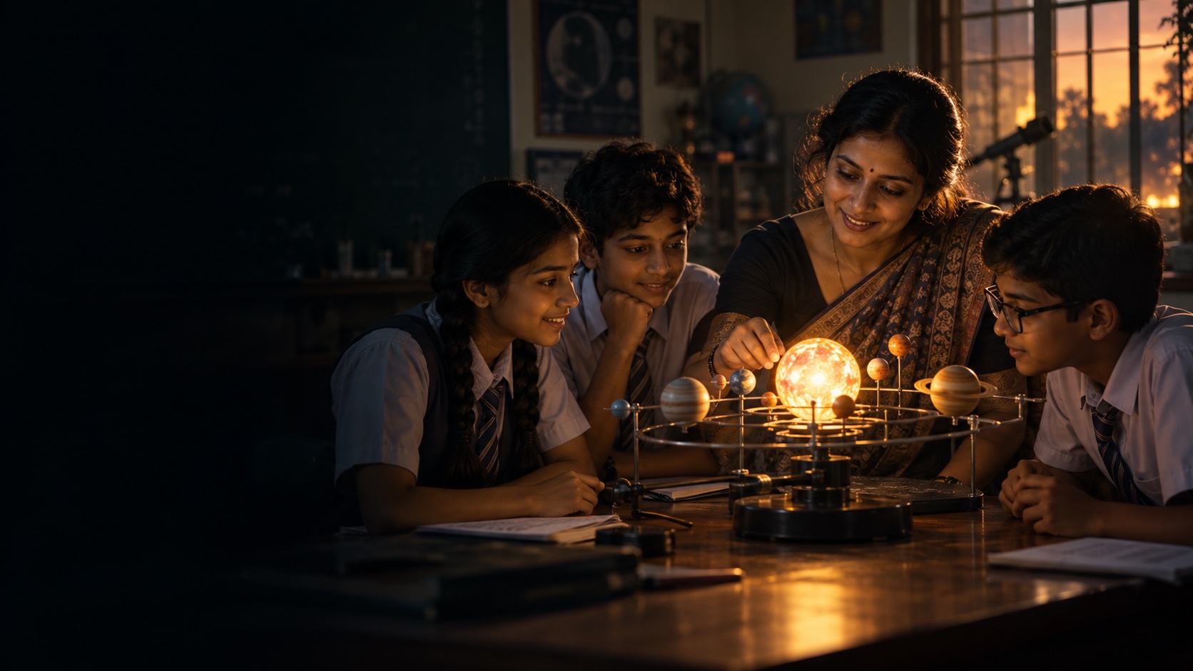 Concept illustration of a teacher exploring ideas with students